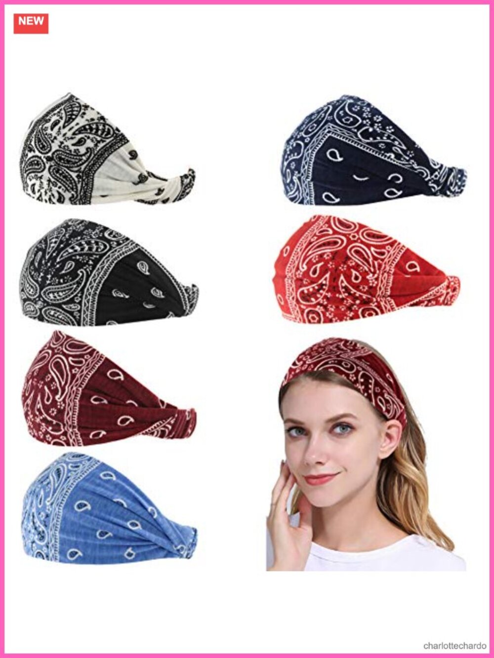 Paisley Bandana Headband Elastic Yoga Hairband Adjustable Turban 6 Pack